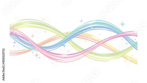 Pastel Rainbow Streamers: A beautiful and mesmerizing arrangement of pastel rainbow ribbons gracefully flowing across the image. Creating a whimsical and enchanting effect.