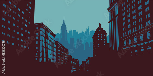 Dramatic cityscape silhouette with Empire State Building in the distance, perfect for urban vibes and travel inspiration, evoking a sense of adventure