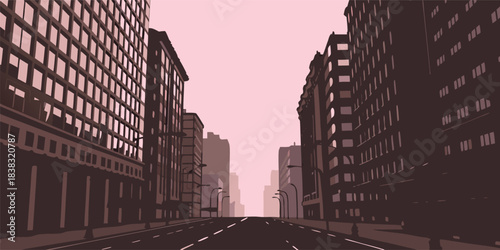 Urban cityscape with towering buildings and empty streets, perfect for architectural design, city planning, or showcasing a serene metropolitan view