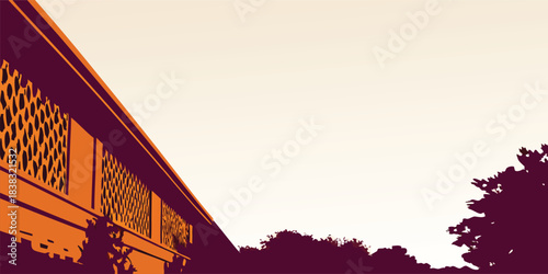 Stylish building exterior with vintage charm, perfect for retro designs and architectural layouts with warm colors and inviting aesthetic appeal