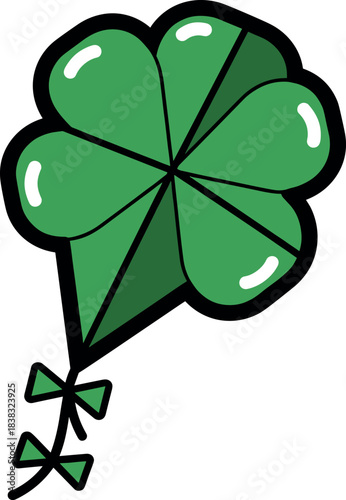 Green four-leaf clover kite with bows, St. Patrick's Day symbol