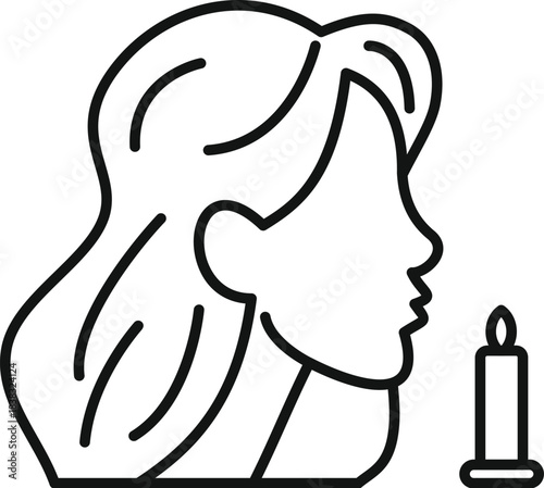 Line drawing of a woman's profile looking at a lit candle, evoking themes of memory, spirituality, hope, and remembrance