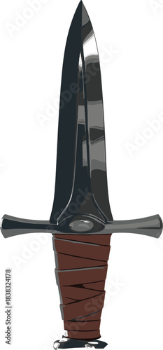 3D medieval dagger illustration, fantasy blade weapon, steel knife design, antique combat dagger, detailed rendering, historic weaponry concept artwork