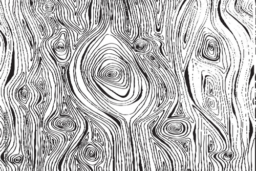 Abstract Black and White Hand-Drawn Wood Grain Texture Pattern