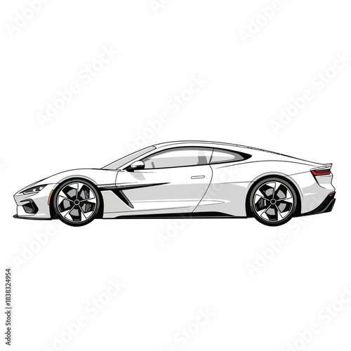 Modern White Supercar Side View – Realistic Vector Illustration