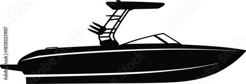 Modern speed boat silhouette, powerboat vector illustration, watercraft graphic design, motorboat icon, nautical transport symbol, marine sport vessel artwork