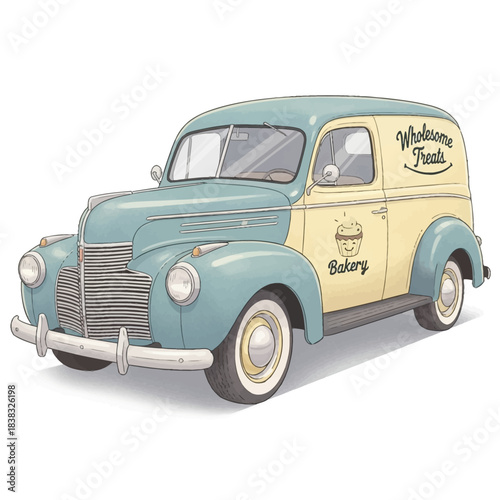 Vintage Bakery Delivery Van – Retro Panel Truck Vector Illustration