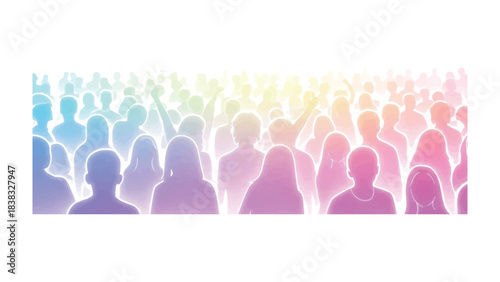 Harmony of Humans: Silhouettes of individuals merge, forming a multitude of faces that represent the unity of all humans, where each person is a unique piece of an interconnected society.