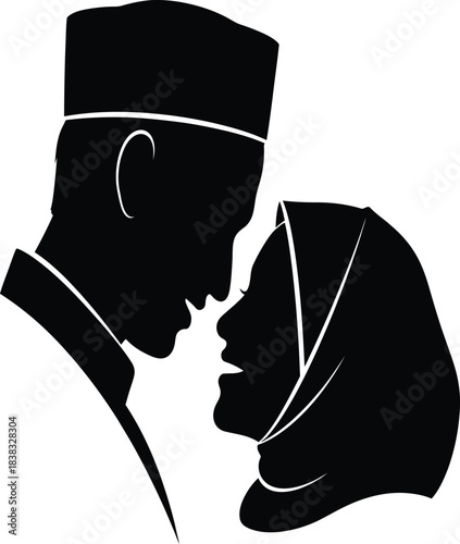 Silhouette of a couple in love embracing tenderly
