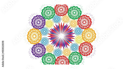 Kaleidoscopic Mandala: a vibrant mandala with an intricate design featuring a mesmerizing array of colorful patterns and shapes, embodying a sense of harmony and spiritual essence.