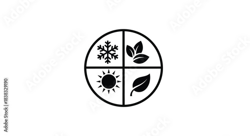 Four seasons symbol snowflake leaves sun and autumn foliage inside a circle