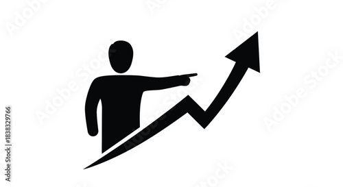 A person pointing towards an upward trending graph symbolizing growth and success