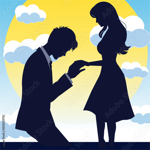 Romantic Proposal Silhouette. Propose Day.