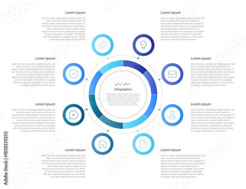 8 circle infographics are visual layouts with eight interconnected or segmented circles, used to depict cycles, steps, processes, or data points in presentations and reports.