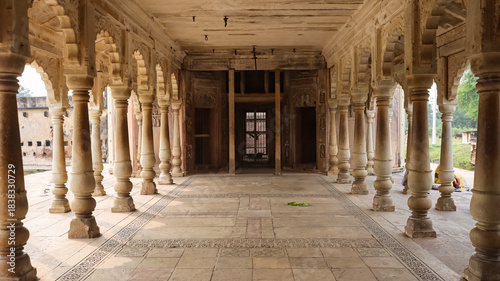 India, Madhya Pradesh, Satna, Carvings of Hindu Deities Inside The Mandapa of Ganesh Bagh Temple, 18th Century Peshwa Period Monument. Chitrakoot.