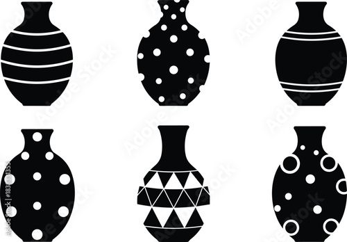 Set of black silhouette kitchen tools, cookware, and tableware with various cooking utensils, including pots, cups, cutlery, and wine glasses, isolated vector illustration on white.