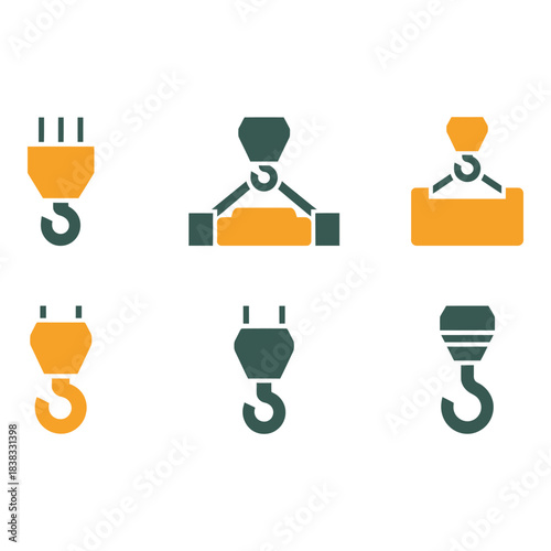 Collection of industrial crane hook and lifting equipment icons