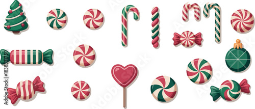 Colorful leaves and Christmas candy vector set .