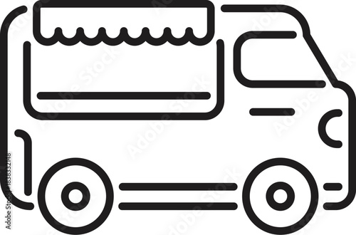 Minimalist vector illustration of a food truck selling street food and beverages