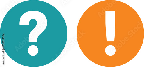 Teal question mark and orange exclamation mark symbols side by side punctuation
