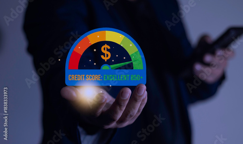 Obraz na plátně Businessman showing excellent credit score