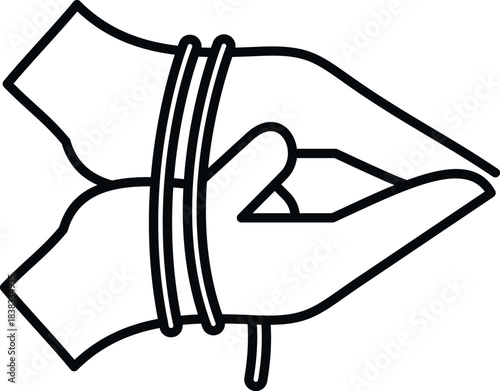 Tied hands with rope conceptualizing themes of restriction, arrest, and imprisonment