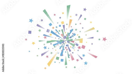 Burst of Celebration: A vibrant explosion of colorful shapes radiates outwards, celebrating an event. The artwork brings a sense of jubilation and excitement to any occasion.