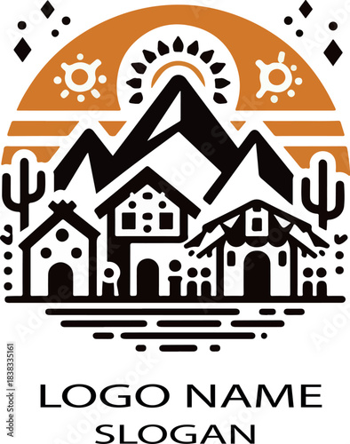 Vector illustration of charming houses in a small village scene .