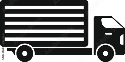 Simple black silhouette of a delivery truck carrying goods, representing transportation and logistics