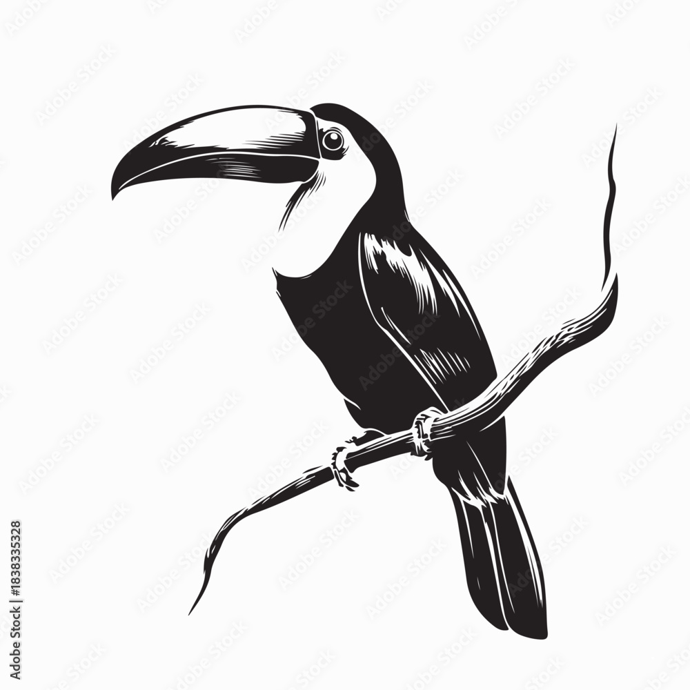 Fototapeta premium Black and White Toucan sitting on branch Image vector