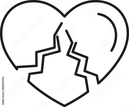 Continuous line drawing of broken heart representing heartbreak, separation, and emotional pain