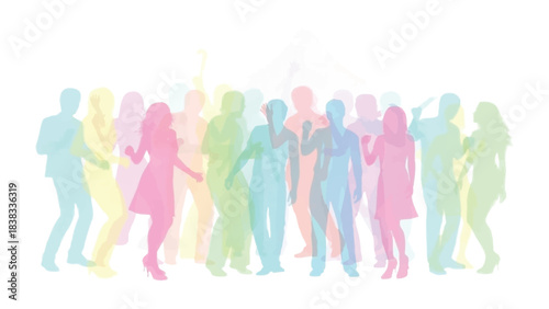 Silhouetted Revelry: A colorful and energetic depiction of figures in motion, suggesting dance, celebration, and rhythm. The image is full of energy and movement.