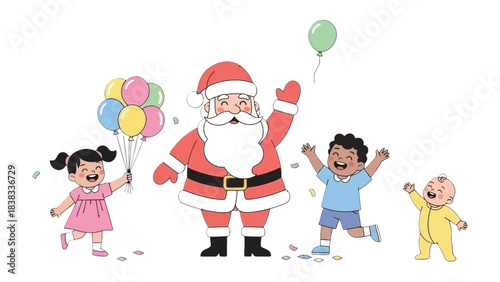 Holiday Merriment: Santa Claus, surrounded by a group of joyful children, their faces alight with holiday spirit, is a scene of pure joy and celebration.