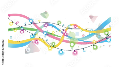 Festive Lights and Colorful Streamers: A vibrant display of festive lights and colorful streamers create a dynamic, abstract composition, evoking feelings of joy and celebration.