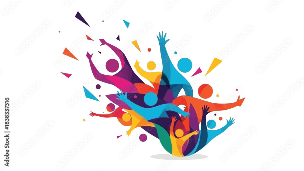 Obraz premium Abstract Crowd Celebration: A vibrant and abstract representation of a crowd, bursting with energy and celebrating a significant moment.