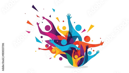 Abstract Crowd Celebration: A vibrant and abstract representation of a crowd, bursting with energy and celebrating a significant moment.