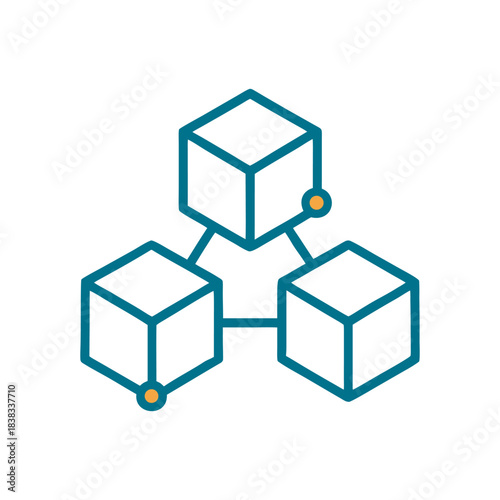 Color vector illustration of connected blockchain cubes network for FinTech security and smart tech concepts