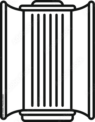 Vertical solarium opened and ready for tanning sessions, generating uv light