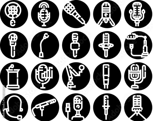 Microphone icons set representing audio recording concepts