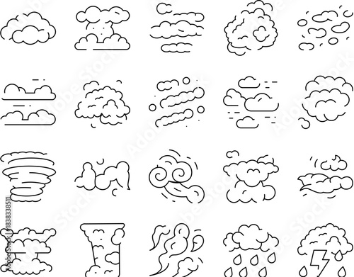 Clouds and weather conditions line icons set