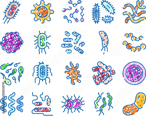 Microorganisms and bacteria types illustrating scientific microbiology concepts
