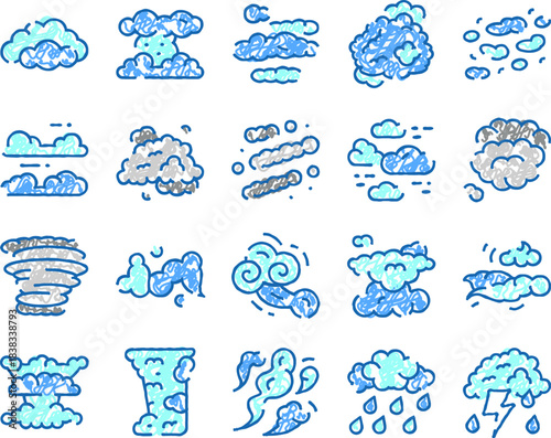 Weather forecast icons showing various cloud types and atmospheric phenomena