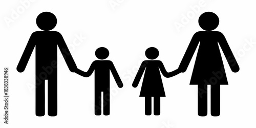 Simple black silhouette of a family holding hands depicting togetherness