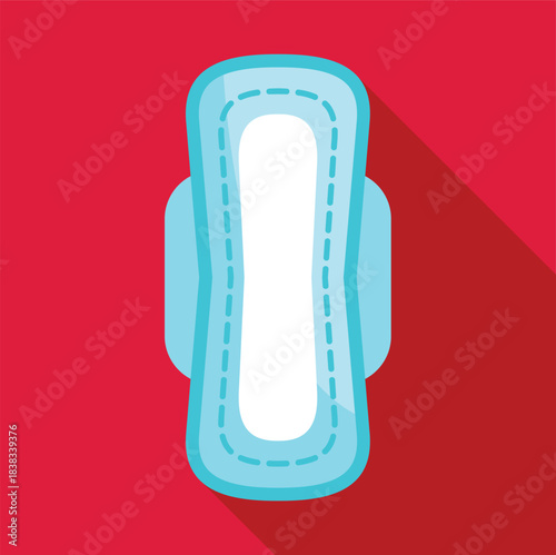 Sanitary pad with wings and long shadow, representing feminine hygiene and period care