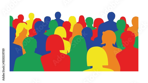 Colorful Collective: A vibrant array of silhouetted figures converge, forming a dynamic illustration of diversity and community. This image encapsulates the essence of unity and belonging