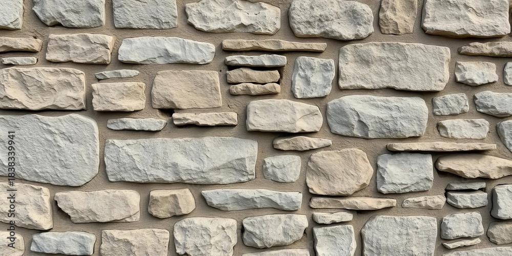 Fototapeta premium Rough, textured stone wall background, showing varied shades of grey and brown, stony, natural
