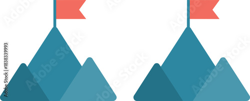 mountain icon, summit flag, peak illustration, flat design mountains, success icon, achievement symbol, minimal landscape, adventure graphic, blue mountains