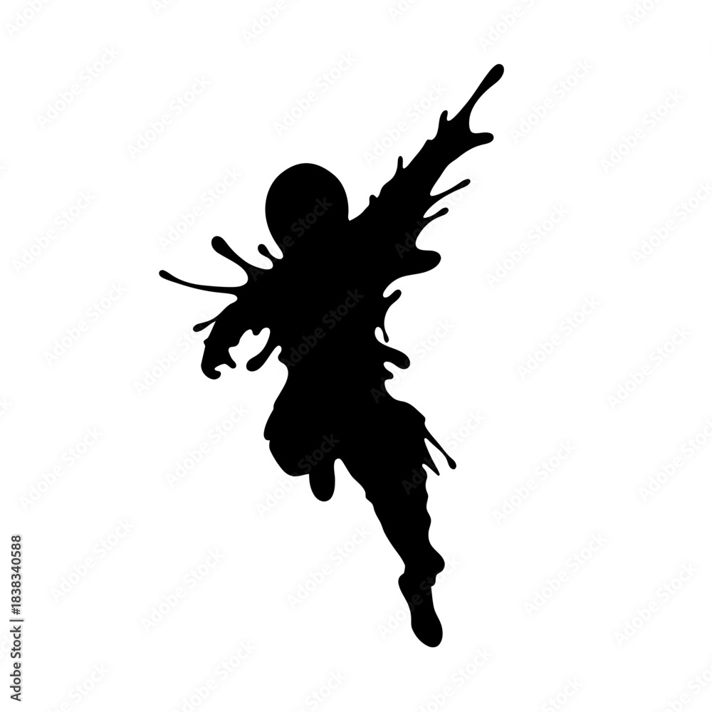 Obraz premium Dynamic silhouette illustration of a figure with fluid splash effect and abstract movement