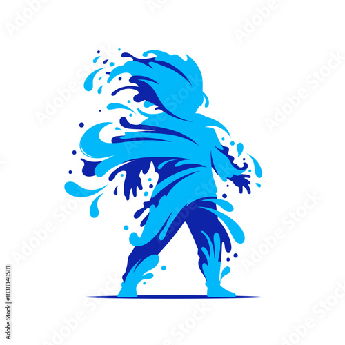 A creative representation of a figure crafted from flowing water elements design splash