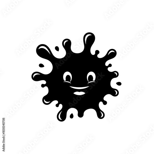 Animated monochrome inkblot character with expressive facial features illustration
